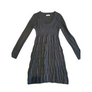 Calvin Klein Sweater Dress Tiered Ruffled Long Sleeve Charcoal Gray Size XS